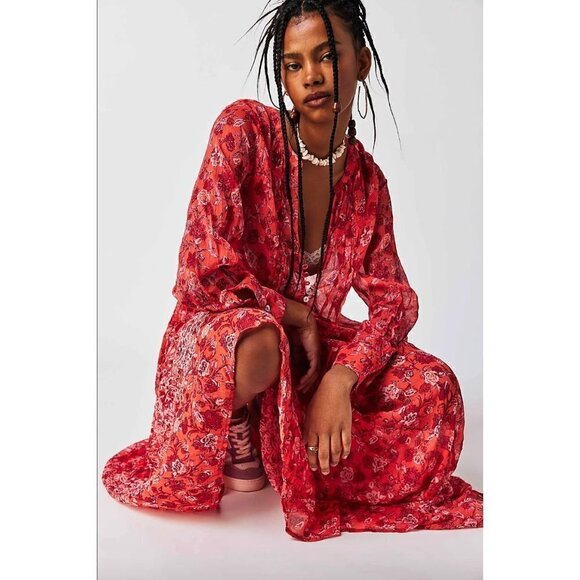 Free People See It Through Dress Coral Combo Womens Size Small - Picture 12 of 12